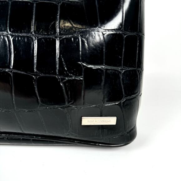 Nine & Company Women's Shoulder Bag Black Crocodile Print Patent Leather Purse - Picture 8 of 9